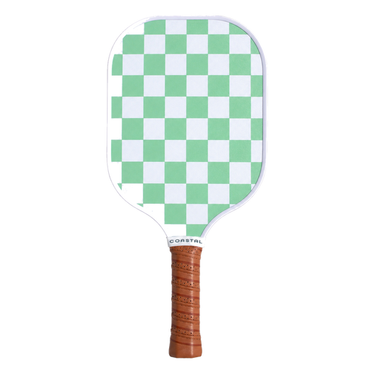 The Grove green checker and stripe pickleball paddle by Coastal Athletic