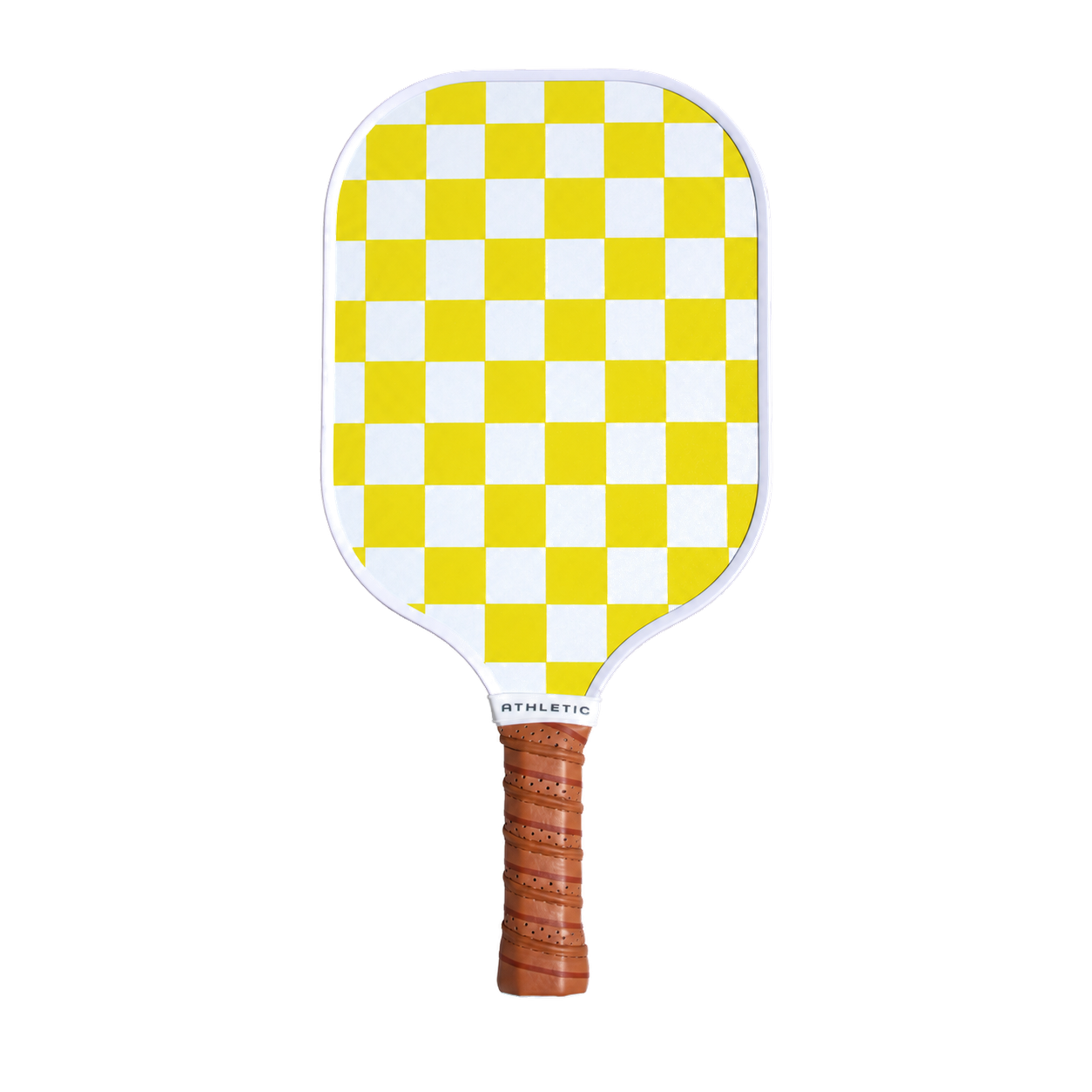 Sunrise Key yellow checker and stripe pickleball paddle by Coastal Athletic