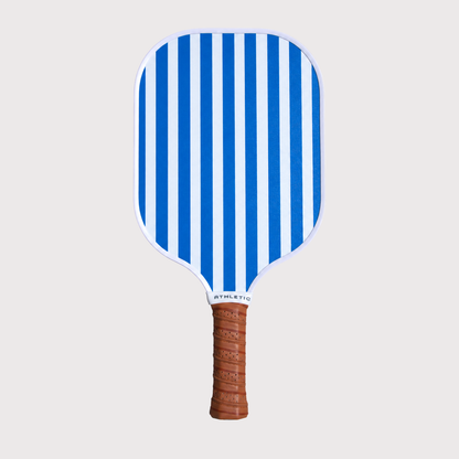 Biscayne blue checker and stripe pickleball paddle by Coastal Athletic