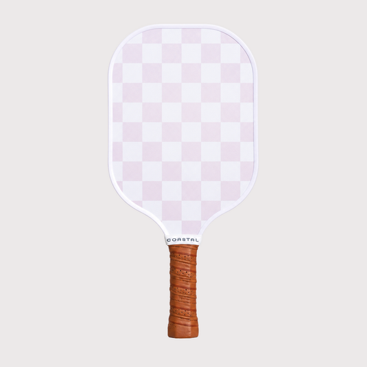 Flamingo Point pink checker and stripe pickleball paddle by Coastal Athletic